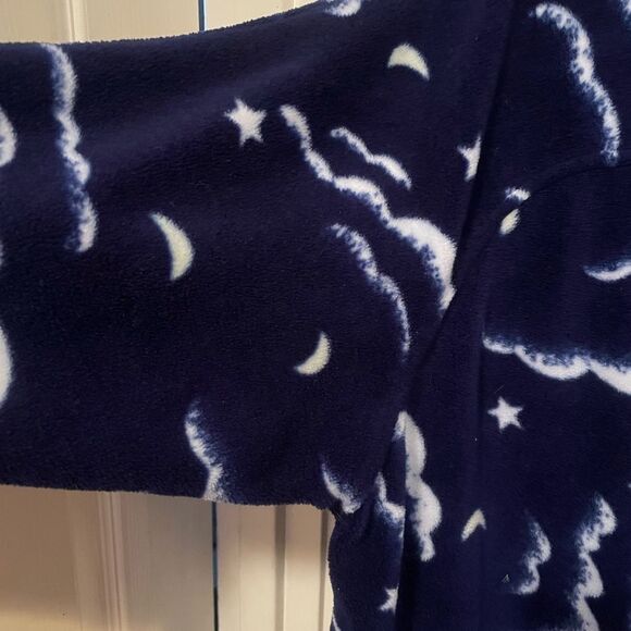 I.C. Winters Vintage Moon Stars Clouds Dark Blue Plush Half Zip Womens Robe M - Picture 8 of 16